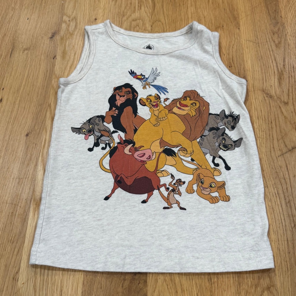 Disney Parks The Lion King Graphic Tank Top Kids Size 4 XS Gray Simba Scar Pumba